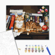 Кот на книжной полке - картина по номерам BRUSHME фото — Магазин Gobelen Art
