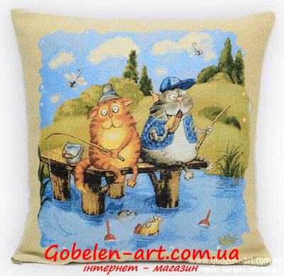 Друзья на рыбалке 45х45 - гобеленовая наволочка фото — Магазин Gobelen Art