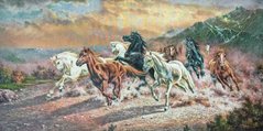 Гобелен Бегущие лошади акварель 118х60 фото — Магазин Gobelen Art