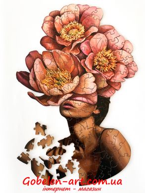 Дівчина у квітучих півоніях (Розмір L) - дерев'яні пазли BRUSHME фото — Магазин Gobelen Art