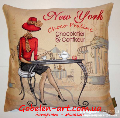Кафе Нью-Йорк левая 45х45 - гобеленовая наволочка фото — Магазин Gobelen Art