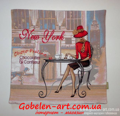 Кафе Нью-Йорк (правая) 45х45 - гобеленовая наволочка фото — Магазин Gobelen Art