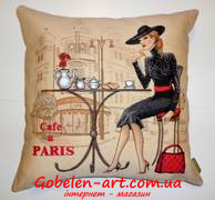 Кафе Париж блондинка 45х45 - гобеленовая наволочка фото — Магазин Gobelen Art