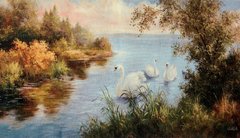Гобелен Лебеди на пруду 127х71 фото — Магазин Gobelen Art