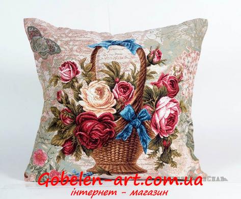 Корзина с розами бабочки 45х45 - гобеленовая наволочка фото — Магазин Gobelen Art